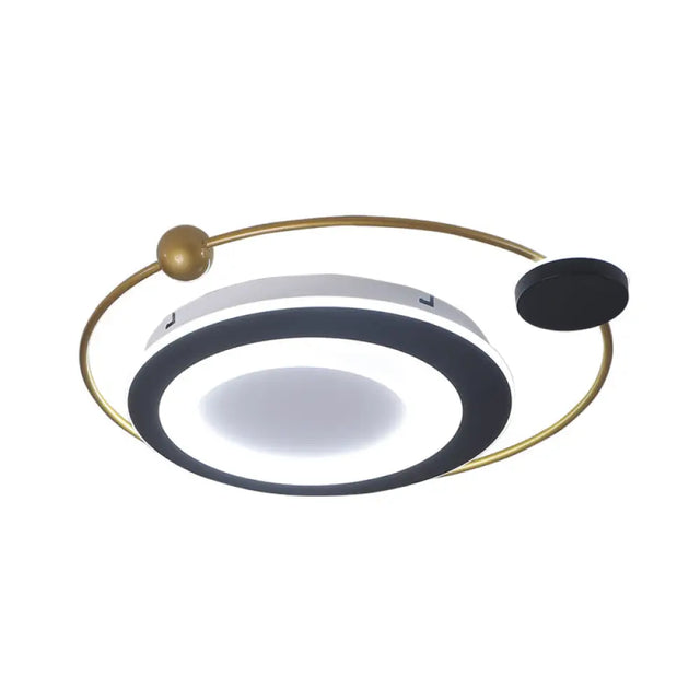Modern Round Bedroom Flush Mount Light Fixture - 16.5/20.5 Metal Ceiling In Black/Gold Led