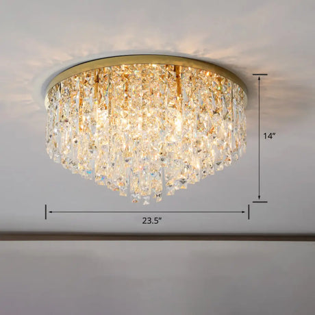 Modern Round Beveled K9 Crystal Ceiling Lamp For Living Room - Flush Mounted Light Gold / 23.5’