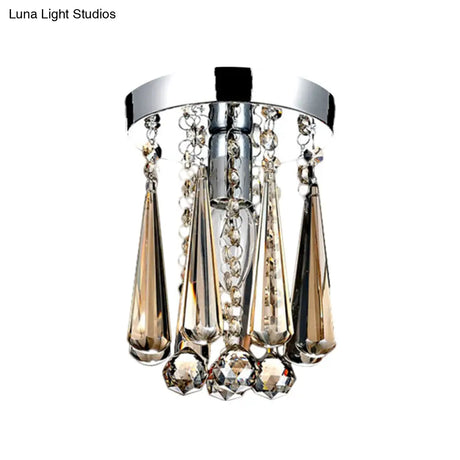 Modern Round Canopy Crystal Flush Mount Ceiling Lamp