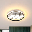 Modern Round Flush Led Bedroom Lamp In White - Black: Metallic Lighting Fixture Black - White