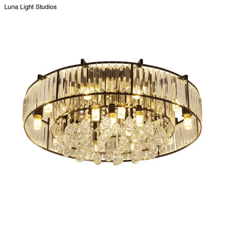 Modern Round Flush Mount Ceiling Light With Crystal Draping - 7/13 - Light Options