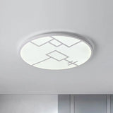 Modern Round Flush Mount Led Bedroom Light In White/Black Metallic With Pattern White
