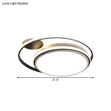 Modern Round Flush Mount Led Lamp In Black With Warm/White Light And Simple Metal Design -
