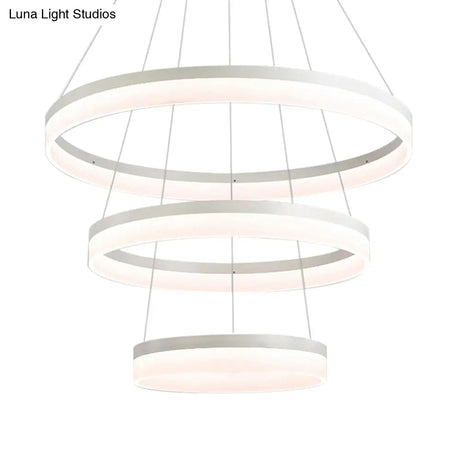 Modern Round Led Chandelier Pendant - Acrylic 1/2/3-Light Ceiling Light Fixture In Black/White/Gold