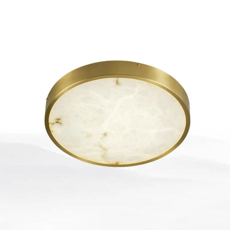 Modern Round Led Flush Mount Ceiling Light With Marble Accents - Brass Finish / 16