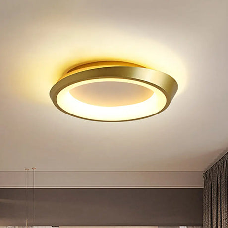 Modern Round Metallic Led Flush Mount Bedroom Light In Gold/Coffee With Warm/White Glow Gold / Warm