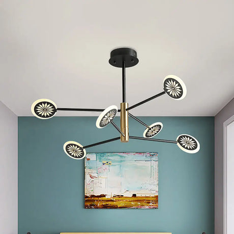 Modern Round Pendant Chandelier Lighting With Metallic Finish - 6/8 Lights Linear Design Black 6 /