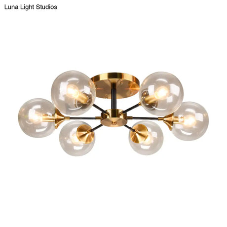 Modern Round Semi Flush Mount Lighting In White/Orange With Smoke Glass - 3/6/8 Light Gold Led