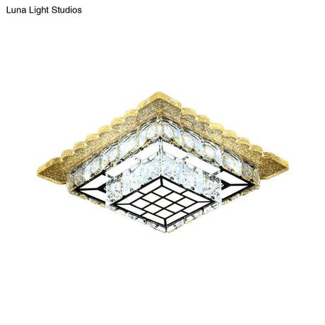 Modern Round/Square Crystal Led Chrome Flush Mount Ceiling Light Fixture For Balcony