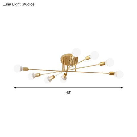 Modern Semi Flush Mount Gold/Black Ceiling Light Fixture - 6/8/10 Lights Exposed Bulb Design For