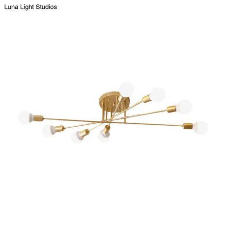 Modern Semi Flush Mount Gold/Black Ceiling Light Fixture - 6/8/10 Lights Exposed Bulb Design For