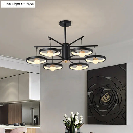 Modern Semi Mount Black Finish Led Ceiling Lamp 5/6 Heads With Acrylic Shade 25.5’/29.5’ Wide