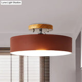 Modern Semi-Mount Drum Light: 1-Light 12’ W Metal Fixture In Gray/White/Red/Pink For Living Room