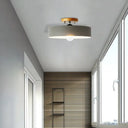 Modern Semi-Mount Drum Light: 1-Light 12’ W Metal Fixture In Gray/White/Red/Pink For Living Room