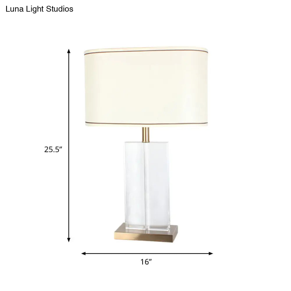 Modern Shaded Fabric Desk Lamp With Gold Finish Clear Crystal Base - 1 Head