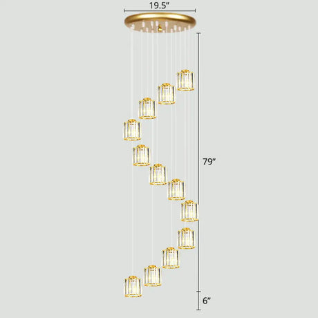 Modern Shaded Glass Multi-Light Pendant For Living Room Ceiling 12 / Gold