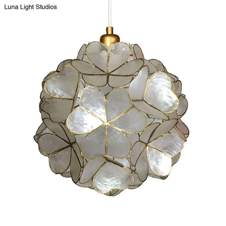 Modern Shell Globe Pendant: Elegant 1-Light Hanging Ceiling Fixture In White/Beige