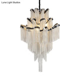 Modern Silver Chandelier Light Fixture - Multi-Tiered Hanging With Tassel For Living Room 7/8 Lights