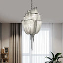 Modern Silver Chandelier Light Fixture - Multi-Tiered Hanging With Tassel For Living Room 7/8 Lights
