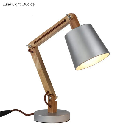 Modern Silver Metal Reading Lamp With Wood Swing Arm 1-Light Desk Light