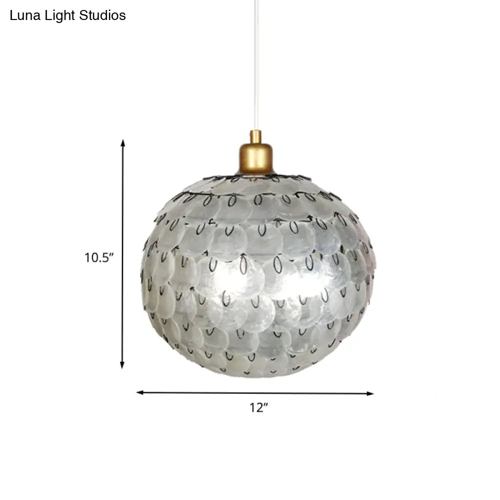 Modern Silver Sphere Pendant Ceiling Lamp With Shell Shade - 1 Light Hanging Lighting