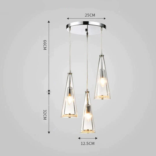 Modern Simple Led Chandelier Three Head Crystal Pendant