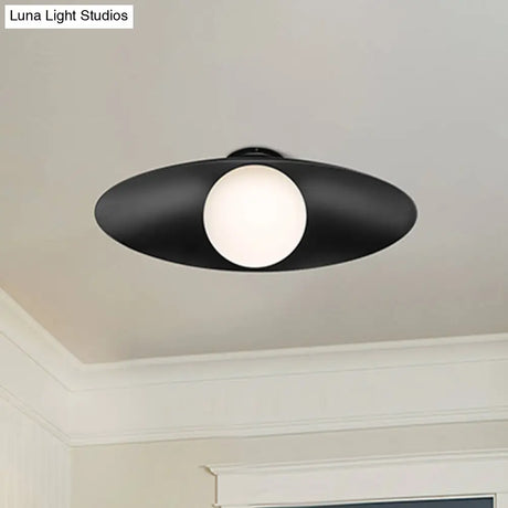 Modern Simple Orb Flush Mount Ceiling Light With Frosted Glass - 1 Black/White Oval Metal Shade
