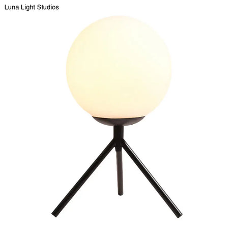 Modern Small Black Sphere Table Lamp With Opal Glass Shade