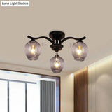 Modern Smoke Glass Bud Semi Ceiling Mount Light For Restaurants & Hotels - 3 - Light Crystal Lamp