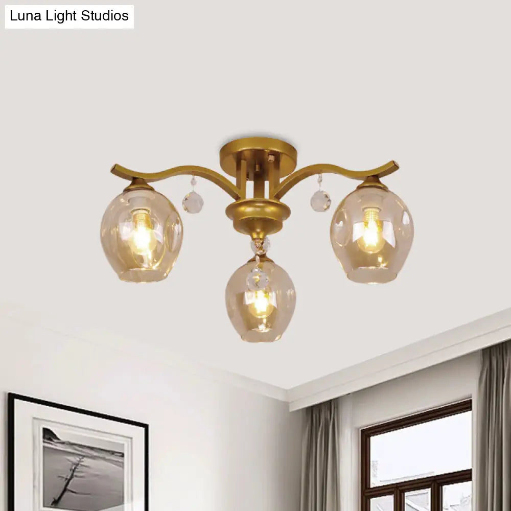 Modern Smoke Glass Bud Semi Ceiling Mount Light For Restaurants & Hotels - 3 - Light Crystal Lamp