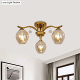 Modern Smoke Glass Bud Semi Ceiling Mount Light For Restaurants & Hotels - 3 - Light Crystal Lamp