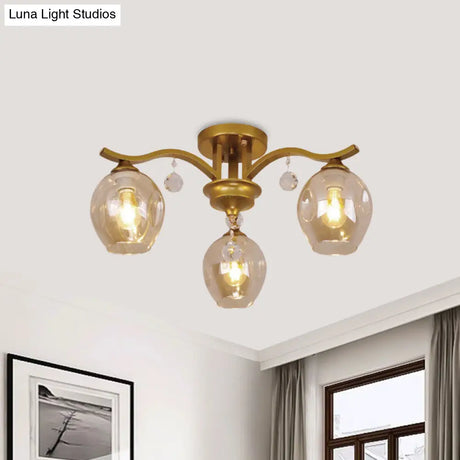 Modern Smoke Glass Bud Semi Ceiling Mount Light For Restaurants & Hotels - 3 - Light Crystal Lamp