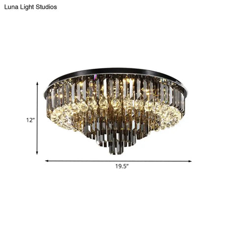 Modern Smoke Grey Crystal Flush Mount Chandelier With Drop - 5/6 Lights Ceiling Light