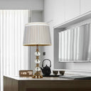 Modern Spherical Fabric Reading Light Nightstand Lamp In Grey With Clear Crystal Accent And 1 Bulb