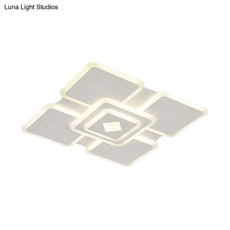 Modern Square Acrylic Led Ceiling Light In White With 3 Adjustable Brightness Levels