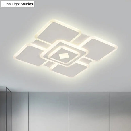 Modern Square Acrylic Led Ceiling Light In White With 3 Adjustable Brightness Levels