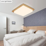 Modern Square Ceiling Mount Light With Beige Acrylic Shade Led Flush Lamp (White/Warm Light) Wood