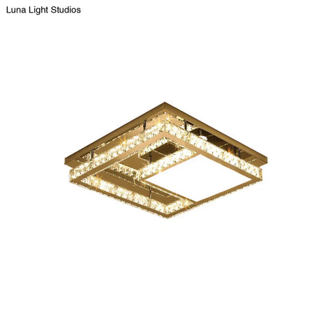 Modern Square Crystal Led Flush Mount Ceiling Light - Chrome Finish | Bedroom Lighting