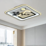 Modern Square Flushmount Led Lamp With Tree Pattern In White - Bedroom Fixture / C