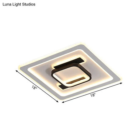 Modern Square Frame Flush Mount Lamp - Metallic Black And White Led Fixture With Warm/White