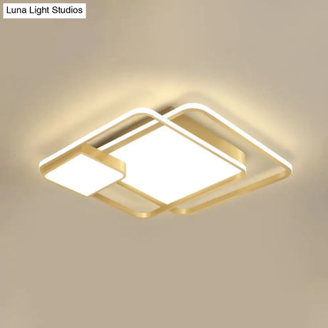 Modern Square Led Flushmount Gold Bedroom Light Fixture (Customizable In 7 Days)