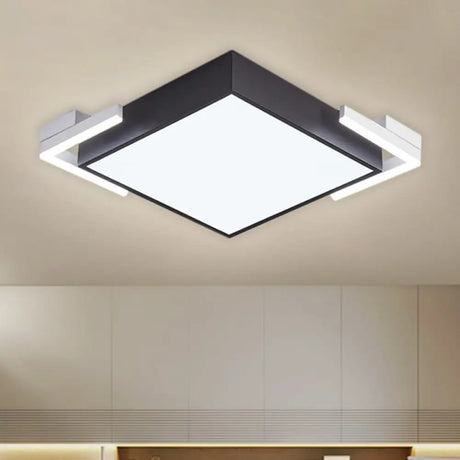 Modern Square Metallic Ceiling Light Fixture: Led Flushmount Lighting In Black/White Warm/White