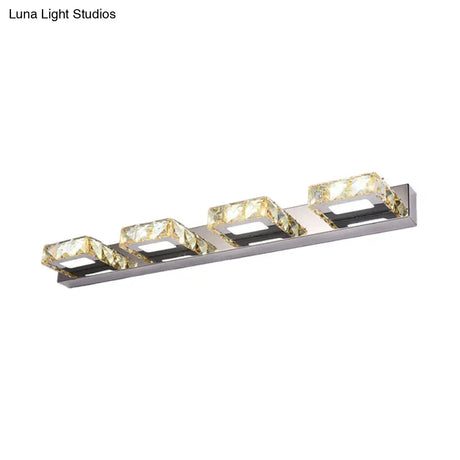 Modern Stainless Steel Crystal Vanity Sconce - 3/4 Light Beveled Design For Round/Square Bathroom