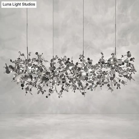 Modern Stainless Steel Leaf Pendant Light - Sequin Chandelier (3-Light) For Clothing Store