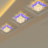 Modern Stainless Steel Square Led Flush Mount Crystal Ceiling Light For Aisles Clear / Blue