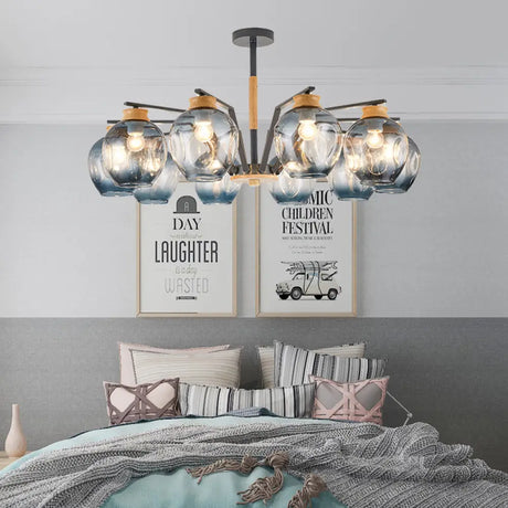 Modern Starburst Chandelier Pendant Light With Dimpled Blown Glass - 6/8/10 Lights Grey/Green 10 /