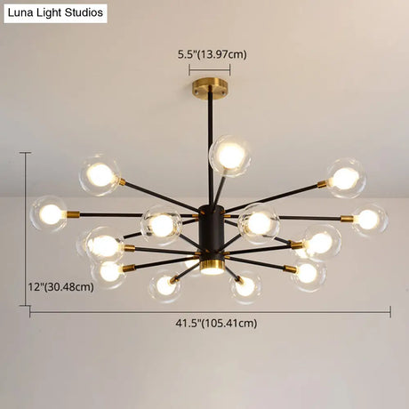 Modern Starburst Hanging Chandelier Light For Living Room - Clear Globe Glass Ceiling Pendant