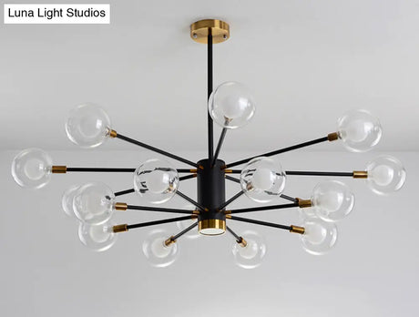 Modern Starburst Hanging Chandelier Light For Living Room - Clear Globe Glass Ceiling Pendant