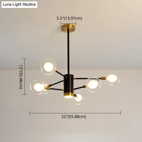 Modern Starburst Hanging Chandelier Light For Living Room - Clear Globe Glass Ceiling Pendant