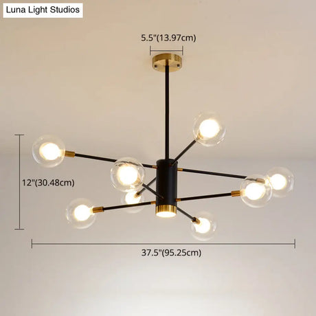 Modern Starburst Hanging Chandelier Light For Living Room - Clear Globe Glass Ceiling Pendant